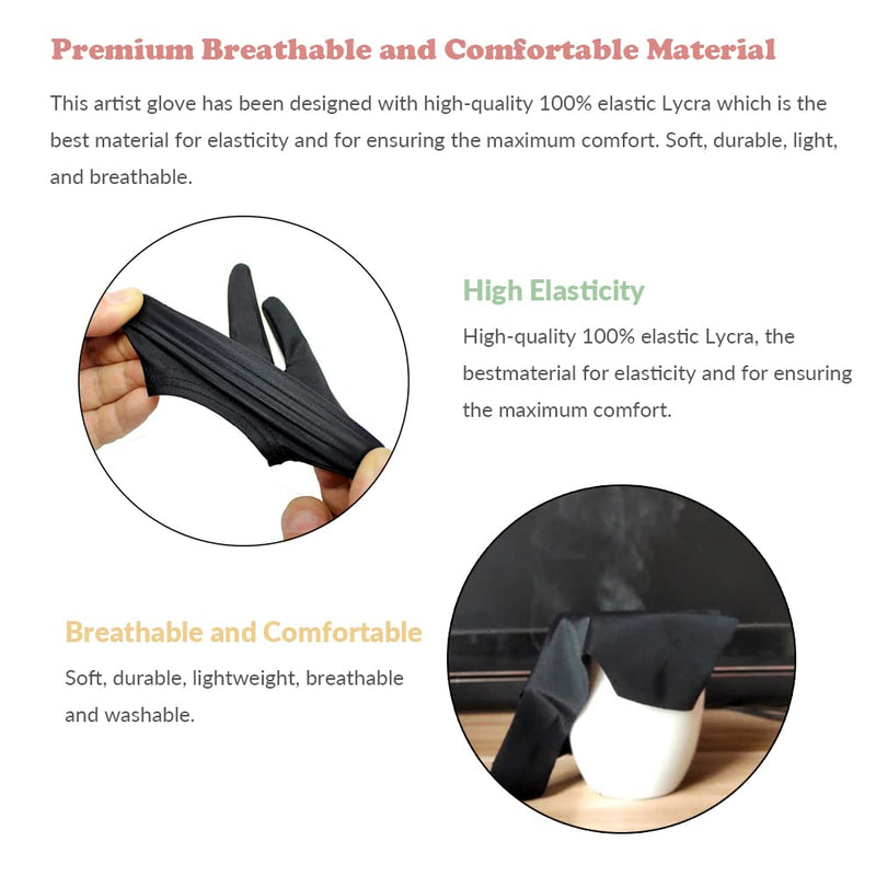 Drawing Glove, 3-Layer Palm Rejection Digital Art Glove for Graphic Tablet, Artist Gloves with Two Fingers for iPad, Paper Sketching, Smudge Guard (2 PCS, Lager)