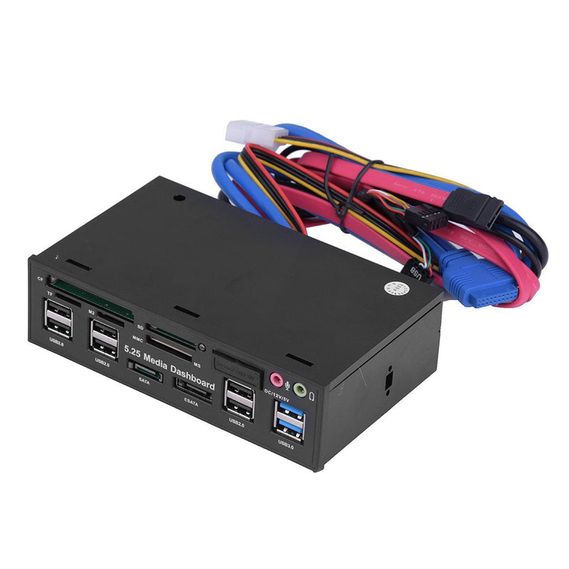 fosa Internal Card Reader, 5.25inch Media Dashboard Front Panel Audio, USB3.0/2.0 HUB eSATA SATA Multi-in-1 Card Reader(M2 / TF/SD/MMC/MS/CF)