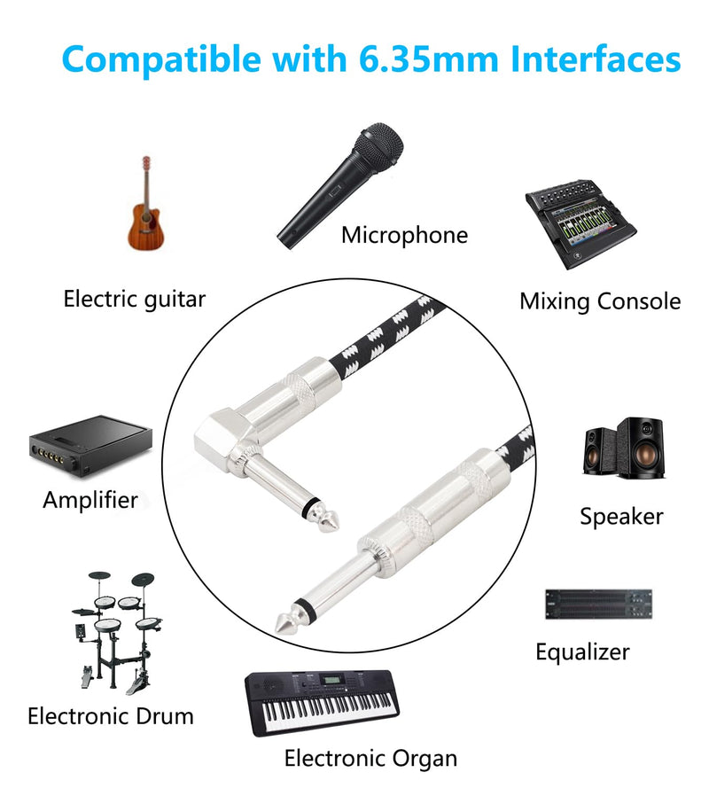 Straight to Right Angle 1/4 Inch Instrument Cable Short TS Guitar Cable Electric Guitar Amp Cord 6.35mm Stereo Audio Cable for Guitar Bass Keyboard and Pro Audio 2 Pack (1.7FT) 1.7FT