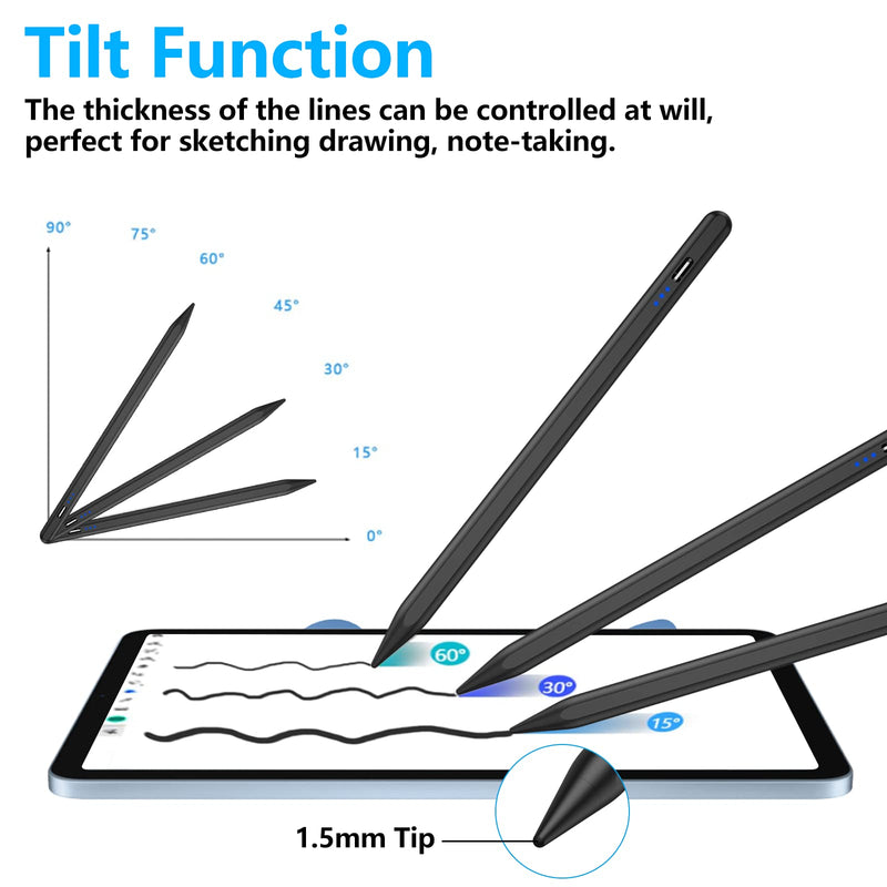 Stylus Pen for iPad, Stylus Pencil for (2018-2022) Apple iPad Pro 2021 11/12.9 Inch, iPad 6/7/8th Generation, iPad Air 4th/3rd, iPad Mini 5th Gen, for iPad Accessories Magnetic Stylus Pen, Black