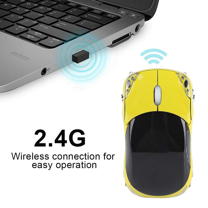ASHATA 2.4G Wireless Mouse Car Mouse with USB Reciver 1600DPI Optical Mouse for PC Computer Laptop Tablet, High Precision Cute Mouse for Win XP/Vista/Win7/ME/2000/for Mac OS (Yellow) yellow