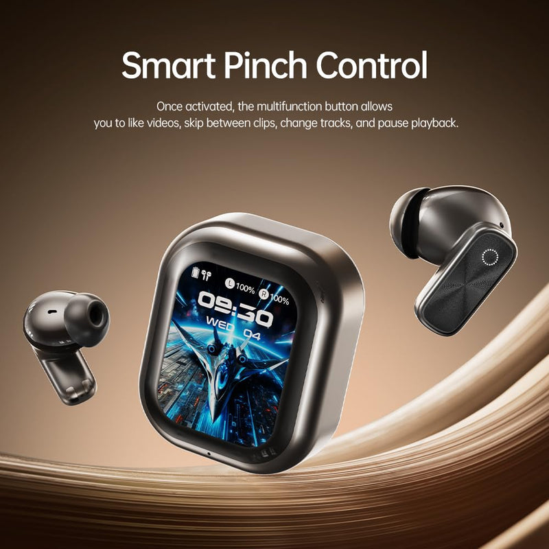 Earbuds Wireless Bluetooth with LCD Touchscreen 48H Battery Life | in-Ear Headphones Bluetooth 6.0, Time Display & 5 EQs, IPX5 Waterproof, Includes Lanyard (Black)