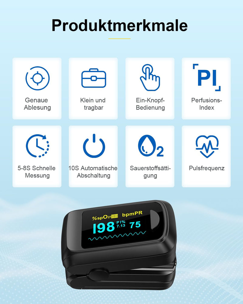 HealthTree Blood Oxygen Monitor Finger for Adults Portable Oxygen Monitor with OLED Screen Includes Lanyard black