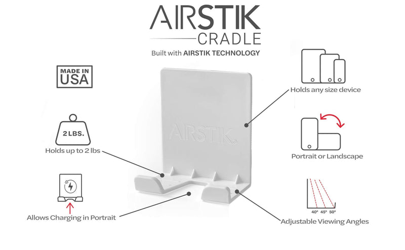 AIRSTIK Cradle Glass Mount Phone Holder Reusable TikTok Facetime Compatible with iPhone iPad Cell Phone for Bathroom Kitchen Shower Dorm Office Made in USA Glass, Mirrors, Windows (White) White