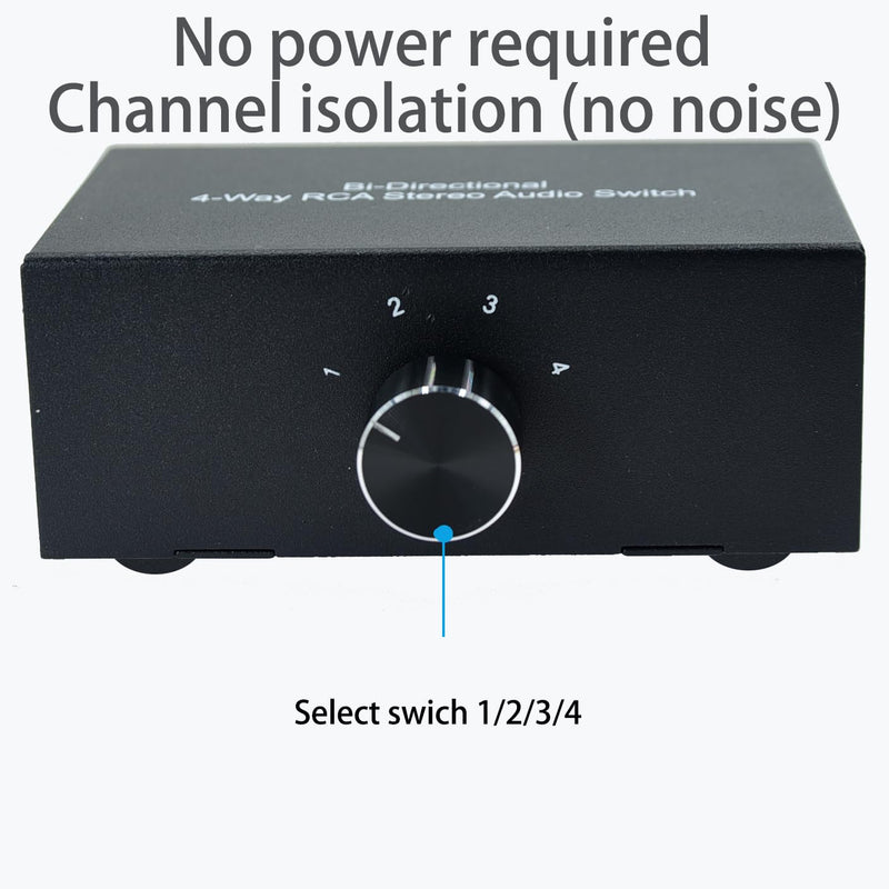 [AUSTRALIA] - No External Power No Noise 4 Way 1 in 4 Out or 4 in 1 Out Audio Sound selector RCA Female Stereo 4 Channel Splitter switcher Box Switching AL-4way-rca 
