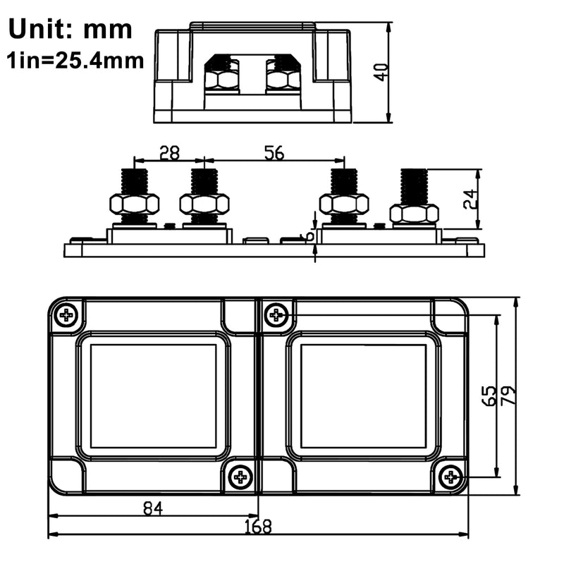 400 Amp Bus Bar Box Copper Heavy-Duty Module with 8 x 3/8" (M10) Studs Terminals Battery Distribution Block DC 48V Black Red Enclosure Cover (Distribution Block)