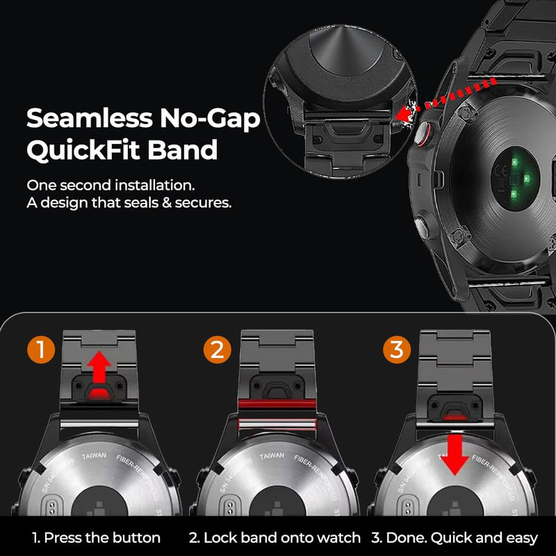 Titanium Watch Band for Garmin Fenix 8/7/7X/6/6X, 22mm 26mm QuickFit Metal Strap, Ultra-Lightweight & Hypoallergenic Band with No Gap Design & Secure Buckle for Fenix/Epix/Forerunner/Instinct/Tactix black