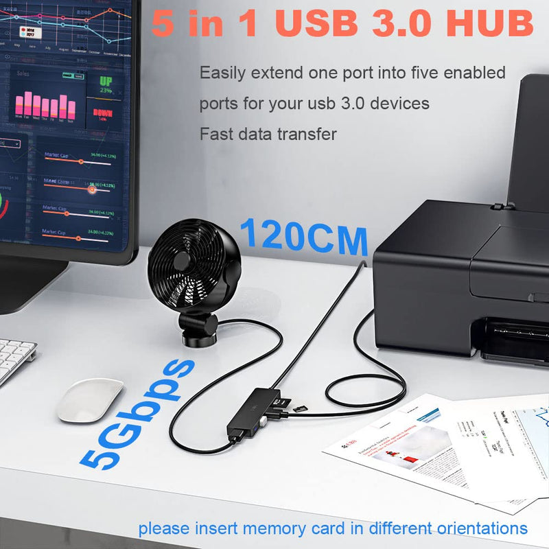TSUPY USB 3.0 Hub Multi USB Data HUB with 4ft/48inch Extended Cable,SD/TF Card Reader & 3 USB 3.0 Ports Compatible for PC, Laptops, Surface Pro, MacBook, Mac Mini, iMac Pro