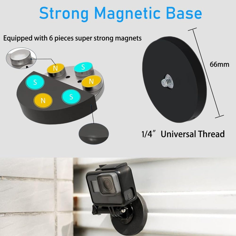 [AUSTRALIA] - PellKing Magnet Camera Mount for GoPro Insta360 Akaso DJI Action,with Rotation Ball Head Super Strong Rubber Coating Neodymium Magnet for Car, Attaches to Steel or Other Magnetic Surfaces 