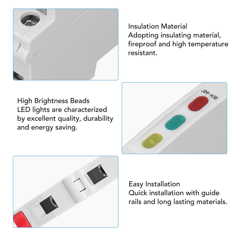 Ouitble DIN Rail Indicator Light JD9-H3D Rail Indicator Light AC DC Red/Green/Yellow Lights up PC 20 MA For Displaying Telecommunication Electrical Signals