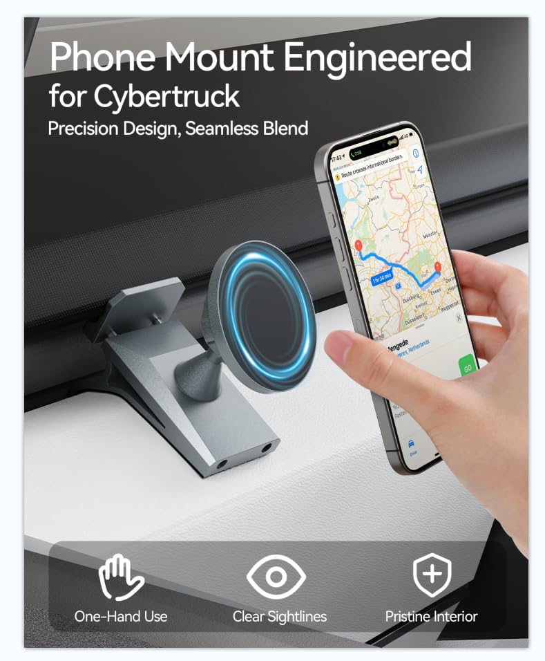 Phone Mount for Tesla Cybertruck The Ultimate Magnetic Phone Holder for Tesla Cybertruck Accessories | 360° Adjustable All-Metal Dash Mount with Strong Magnets Secure Clip-On Design Leaves No Residue Cybertruck, Dashboard