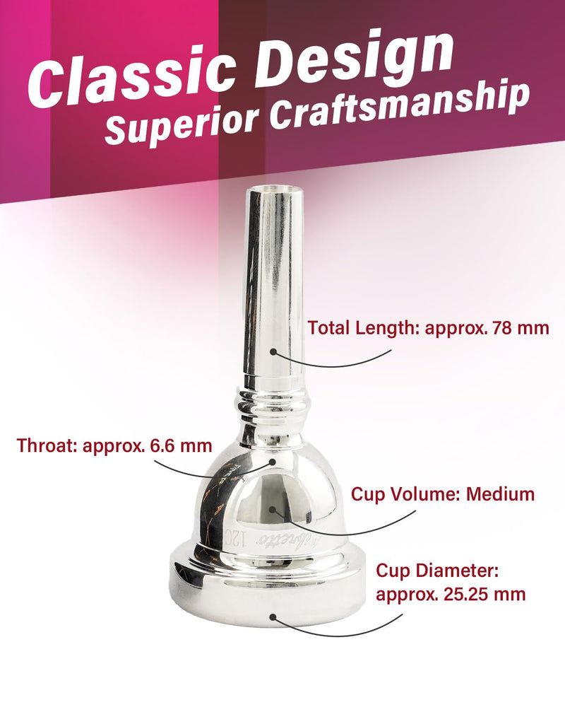 Libretto 12C Trombone Mouthpiece, 2μm Silver Plated Mouthpiece w/Vacuum Packing, Small Shank Compatible with Alto Trombone & Baritone, Designed for Beginner, Student, Jazz Player