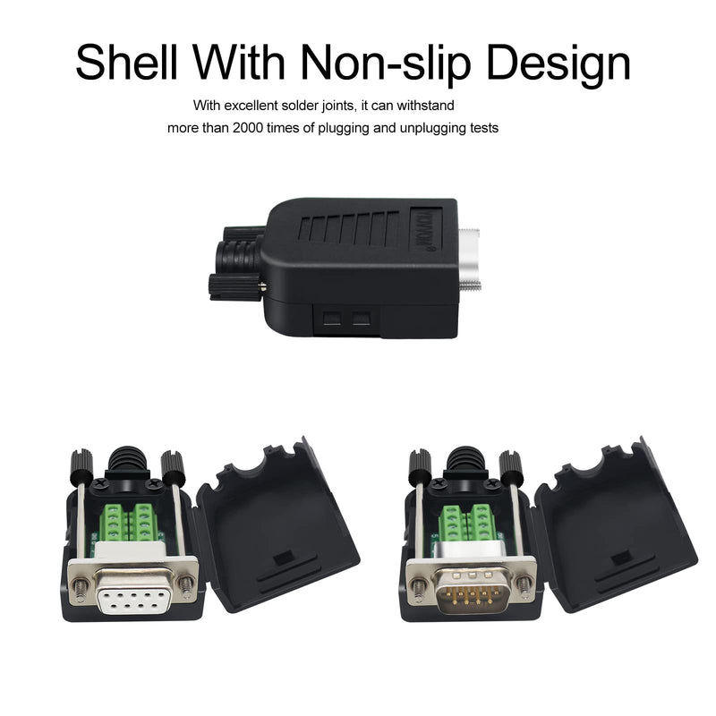 10PCS DB9 Male Breakout Connector,9 pin RS232 connectors, Solderless D-SUB RS485 Serial Adapter Module Board with Screw Terminals, Case, Long Bolts 10xMale Connector