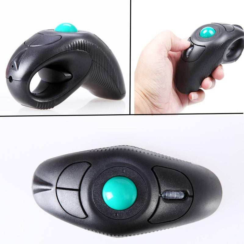 EIGIIS 2.4G Ergonomic Trackball Handheld Finger USB Mouse Wireless Optical Travel DPI Mice for PC Laptop Mac Left and Right Handed Black Wireless Green TrackBall