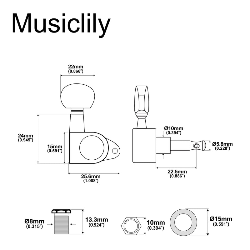 Musiclily 3+3 Epi Style Sealed Guitar Tuners String Tuning Pegs Keys Machine Heads Set for Les Paul Epiphone Electric Guitar, Half Moon Button Black Epi Half Moon Black