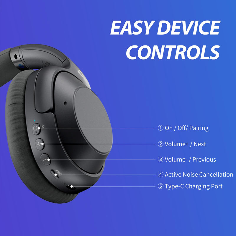 YMOO Bluetooth 5.2 Hybrid Active Noise Cancelling Headphones for Airplane Travel, Wired and Wireless ANC Headphones, 80H Playtime Over Ear Headphones, Bluetooth Headset with Mic for Adults