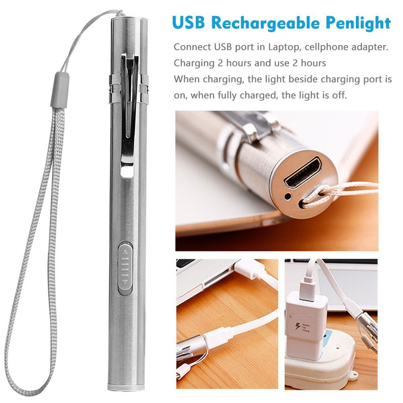 LEAGY Pen Lights for Nurses USB Rechargeable Nursing Penlight Flashlights 2 Pack White Light for Medical Students Doctors Stainless Steel Body Pack of 2 White Light