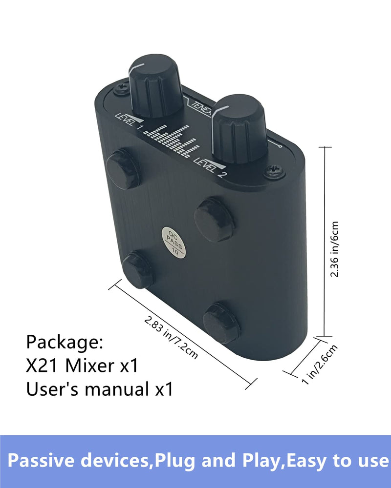 2 Way Audio mixer 3.5mm Un-powered mixer, 2 to 1 Stereo aux 3.5mm line levels control Box mini passive mixer X21