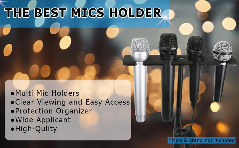 [AUSTRALIA] - Multi Mic Holder for Mic Stand, Multiple Microphone Organizer and Display for Wired and Wireless Mics, Hold Up to 4 Microphones, Aluminum, Black 