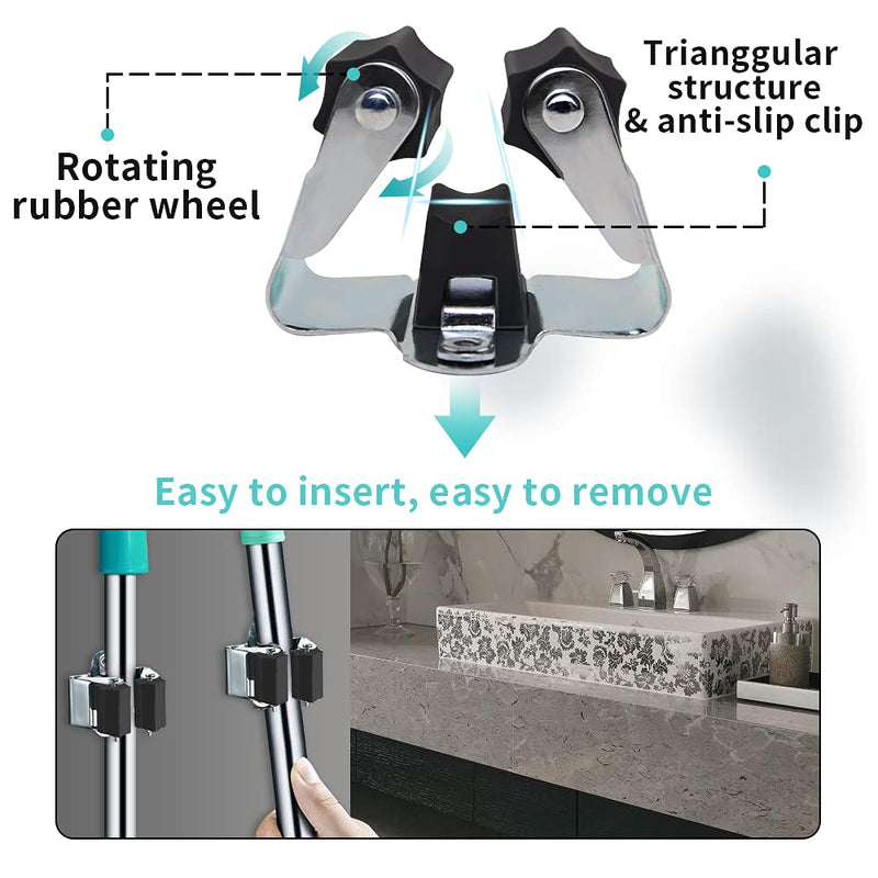 3-H Household Device & Garden Tool Holder, Wall Mount, Broom Holder For The Garden Shed & Garage, Broom Clamp for Doors, Walls, Up To 4 Kg 12 Black