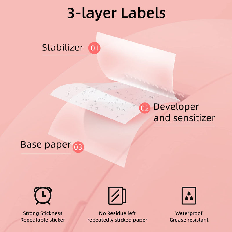 [AUSTRALIA] - Label Maker Machine with Tapes, Mini Cute Label Makers, Bluetooth Connection with iPhone Android, Waterproof and Inkeless Labelmaker for Home, Office, Classroom Organization (5 Tapes Included) 5 Tapes pink 