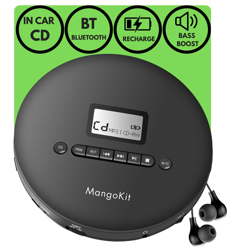 [AUSTRALIA] - Portable CD Player with Bluetooth, MP3 Playback, Headphones – Personal CD Player with Anti-Skip, Rechargeable Battery – Compact Disc Player for Travel, Home, Language Learning 
