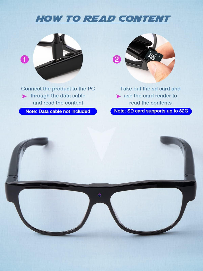 Camera Glasses Smart Video Glasses,HD 1080p Recording Outdoor Sport Glasses with Camera Wearable Eyeglass Built-in 32G Memory Card，Perfect for Outdoor Travel, Driving, and Hiking. Black