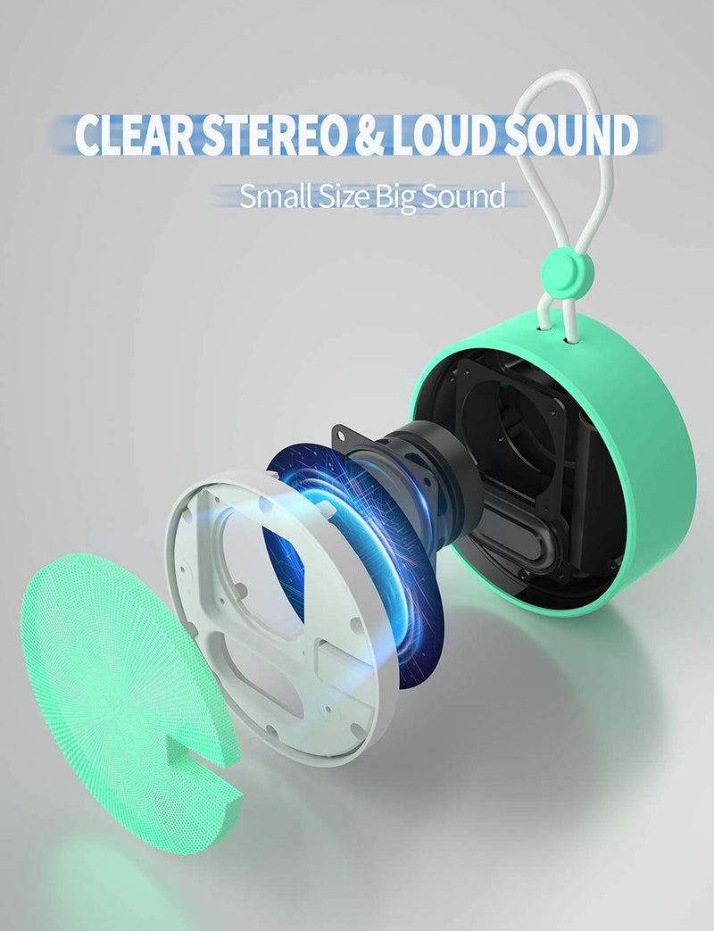 INSMY C12 IPX7 Waterproof Shower Bluetooth Speaker, Portable Small Speaker, Speakers Bluetooth Wireless Loud Clear Sound Support TF Card Suction Cup for Outdoor Kayak Canoe Beach Gift (Mint) Mint