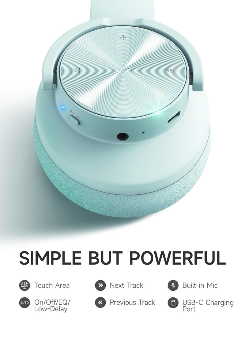 Picun B8 Bluetooth Headphones Over Ear, 120H Playtime Wireless Headphones with 3 EQ Modes Low Latency, Hands-Free Calls, Deep Bass Headphones for Travel Home Office Cellphone PC (Cyan) Cyan