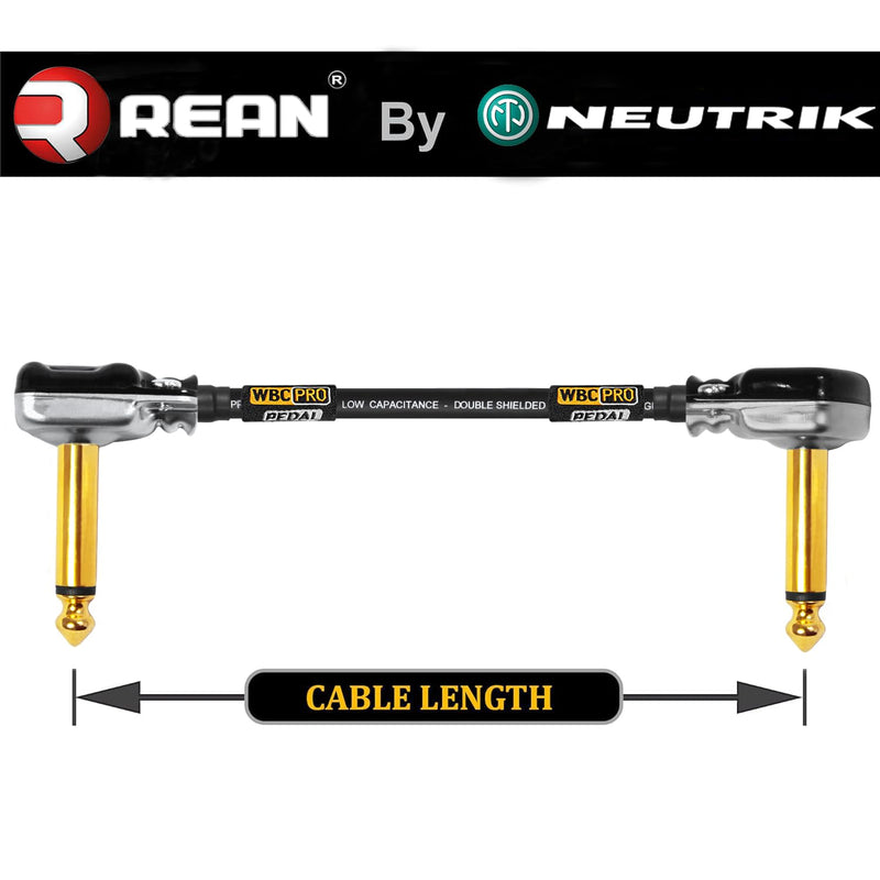 3 Units - 6 Inch - WBC-PRO-Pedal – 22 AWG - Low-Cap (18pF/ft) – Pro-Grade – Graphite-Based - Dual-Shielded Pedal, Effects, Patch, Instrument Cable with Neutrik-Rean Gold Plated Pancake TS Connectors