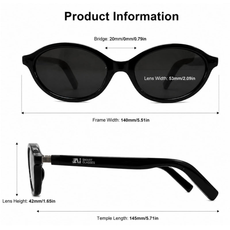 AI Glasses for Women with Thin Temples Cat Eye Smart Sunglasses | Real-Time Translation - 160+ Languages, Open-Ear Audio Lightweight Bluetooth Glasses for Travel, Business - Black