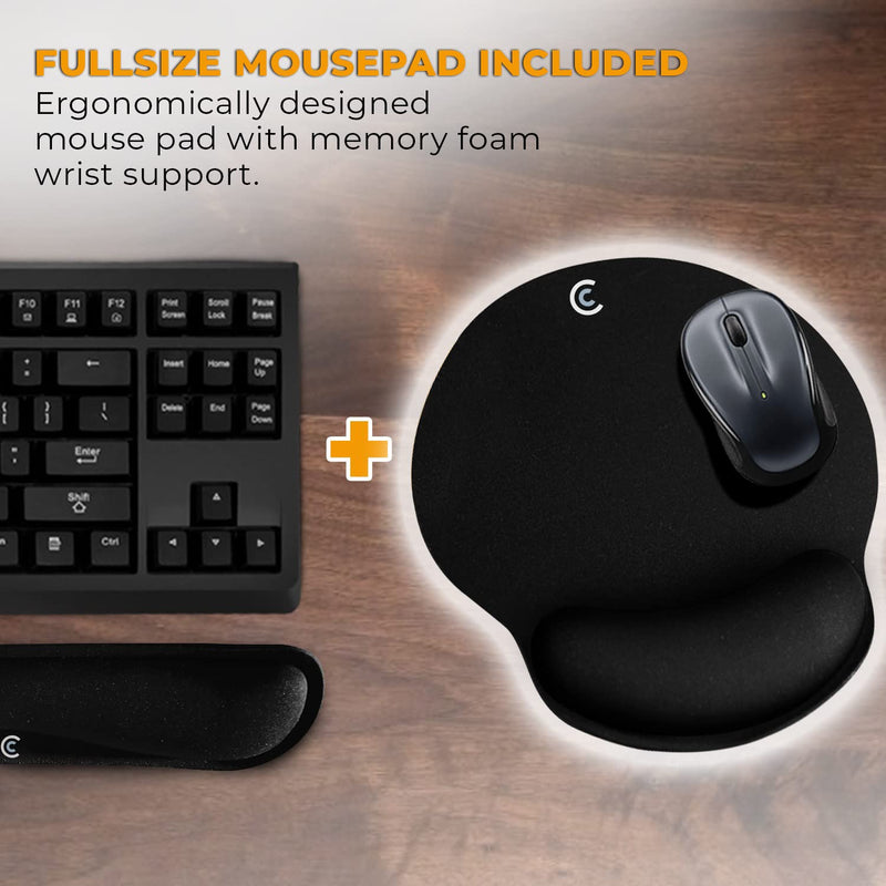 Wrist Rests for Keyboard and Mouse Pad Set - Memory Foam Cushion, Black - Ergonomic Wrists Hand Arm Rest Support for Laptop Computer Desk and Gaming - Carpal Tunnel Syndrome Relief Original