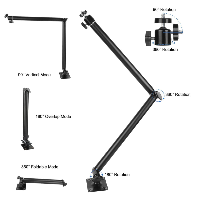[AUSTRALIA] - Mippko Articulating Camera Wall Mount with 1/4"-20 Threaded Compatible with DSLR/Security/Webcam/Action/LED Light/CCTV POV Camcorder Cameras,Adjustable Aluminium Alloy Arm Metal Base 