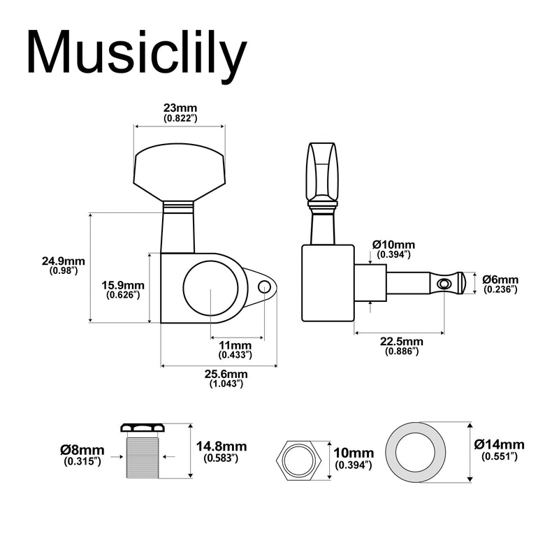 [AUSTRALIA] - Musiclily Pro R15J 3R3L 15:1 Ratio Full Sealed Machine Heads Tuners Tuning Pegs Keys with Big Hex Button Right Angle Screw for Acoustic Electric Guitar, Chrome 3R3L Chrome 