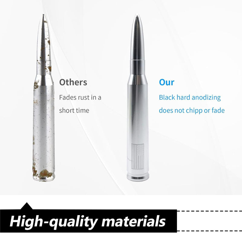 1 PC Car Bullet Antenna, Retractable Antenna Replacement, Enhanced Signal Receiver, Antenna with Screw Spacer, Compatible with Ford F150 Wrangler Jeep Chevrolet (Silver) Medium Silver