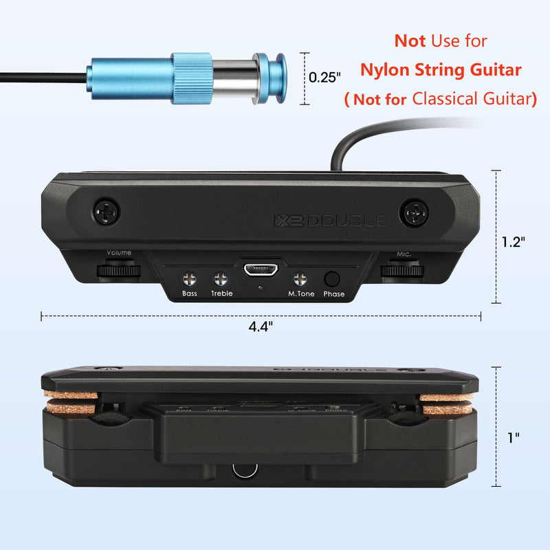 Acoustic Guitar Pickup Rechargable Active Soundhole Guitar Pickup Adjustable Pickup for Guitar Magnetic Coil Build-in Volume Control Guitar Microphone Acoustic Pickup Wired Guitar Pickup Black