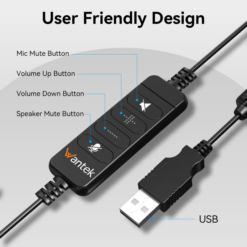 [AUSTRALIA] - Wantek USB Headset with Microphone for PC, Computer Headset with Noise Canceling Microphone with Mute for Home Office Online Skype Zoom Meetings 