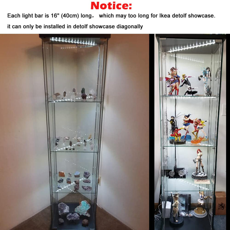 LED Display Light Bar Kit - (4) 16inches Plug-in Linkable Strip Lights for Large Display Cabinet - Series + Parallel Connection - White 6000K Cool White (6000K)
