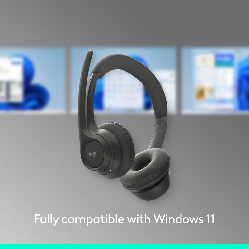Logitech Zone 301 Wireless Bluetooth Headset - Graphite | Noise-canceling microphone, compatible with Windows, Mac, Chrome, Linux, iOS, iPadOS, Android