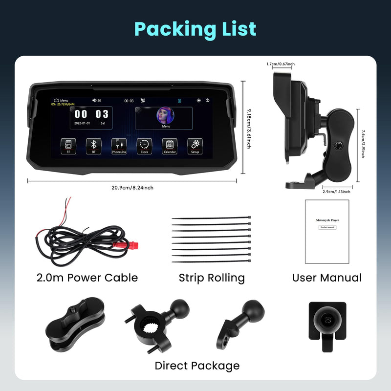 6.86 inch Motorcycle Carplay Screen GPS Navigation System with Wireless Carplay and Android Auto, Portable Car Play for Moto Waterproof HD Touch Screen with Bluetooth Mirror Link TF Card