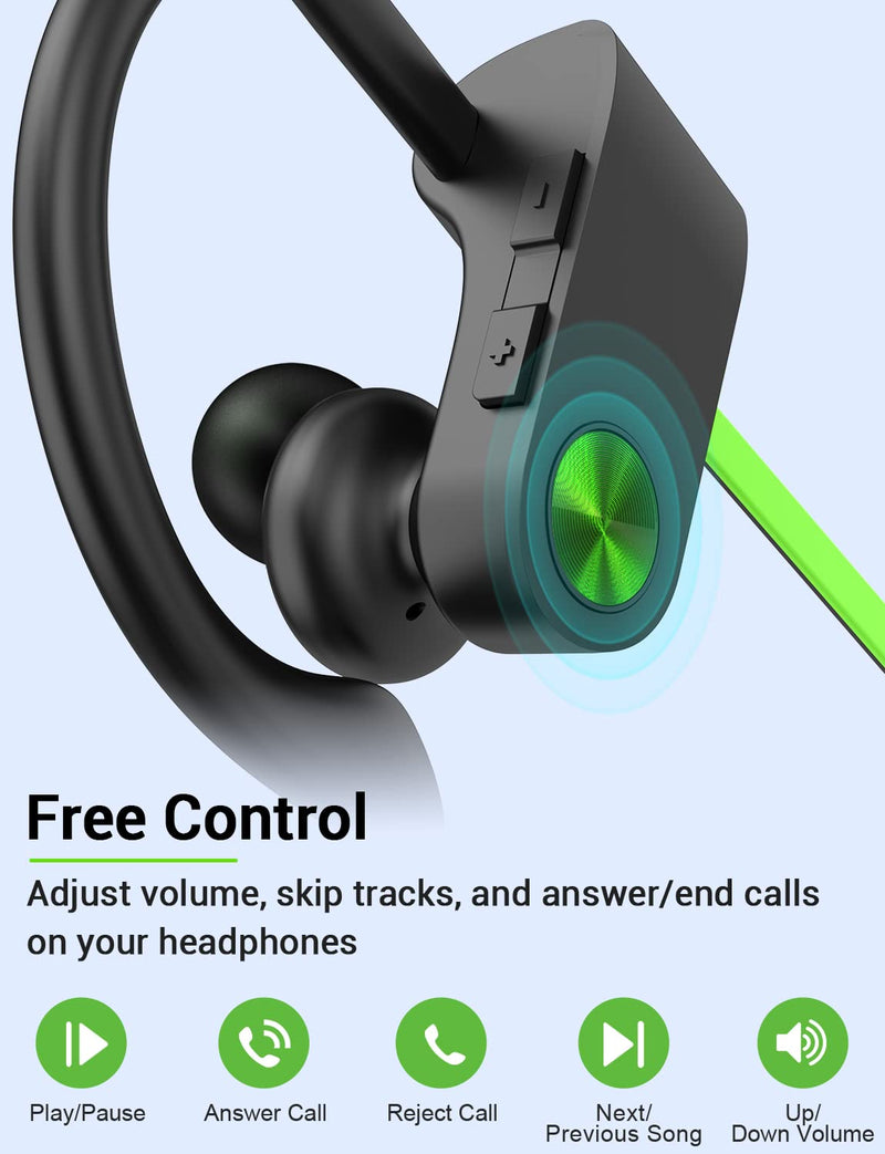 Stiive Bluetooth Headphones, 5.3 Wireless Sports Earbuds IPX7 Waterproof with Mic, Stereo Sweatproof in-Ear Earphones, Noise Cancelling Headsets for Gym Running Workout, 16 Hours Playtime - GreenBlack A,GreenBlack