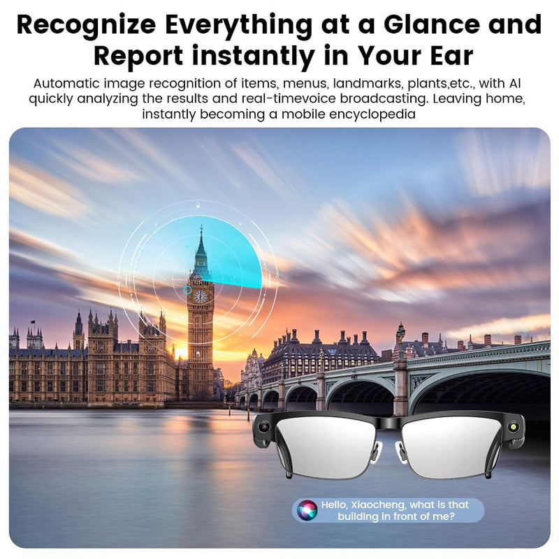 Smart Camera Glasses, Smart Glasses with Camera and Bluetooth 8MP HD Video Recording Anti-Shake 32G Support Chart GPT,WiFi,AI Voice Assistant,Translate,Music (Black Frame) Black Frame