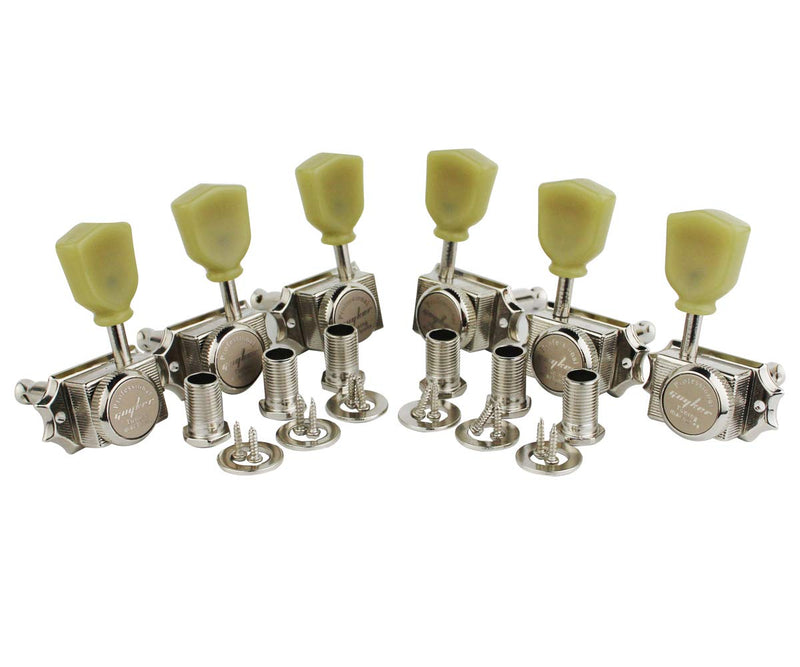 Guyker 6Pcs Guitar Locking String Tuning Pegs (3R + 3L) – 1:15 Vintage Deluxe Style Tuners Key Machine Heads Set with Keystone Knob Replacement for Les Paul Style Electric or Acoustic Guitar - Nickel