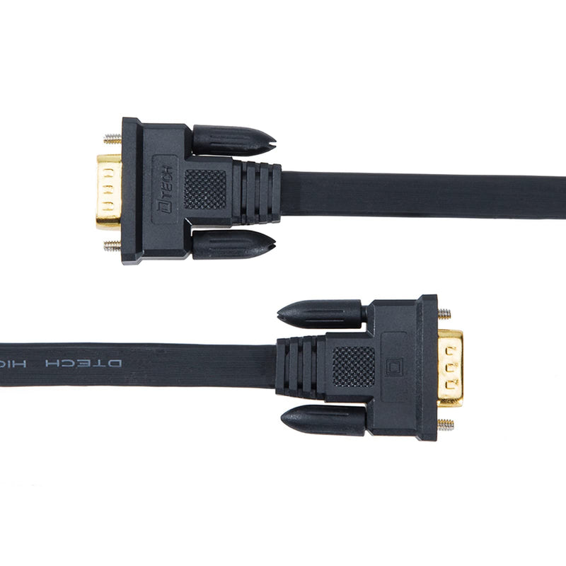 DTech 5M Ultra Thin Flat Type Computer Monitor VGA Cable Standard 15 Pin Male to Male Connector SVGA Wire 16 Feet - Black 16ft