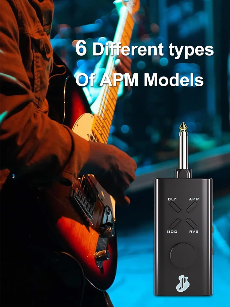Guitar Headphone Amp, Mini Guitar Headphone Amplifier USB Rechargable Portable Pocket Guitar Amplifier with 24 Guitar Effects (Black) Black