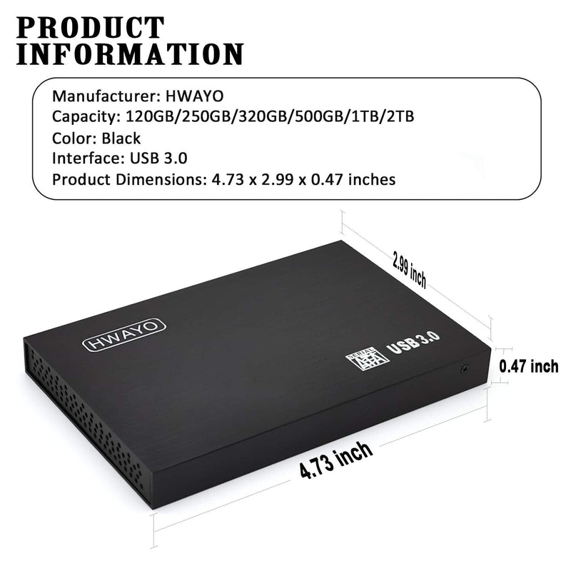 HWAYO 2.5'' 1TB Ultra Slim Portable External Hard Drive USB3.0 HDD Storage for PC/Desktop/Laptop/MacBook/Chromebook/Xbox One (Black) Black