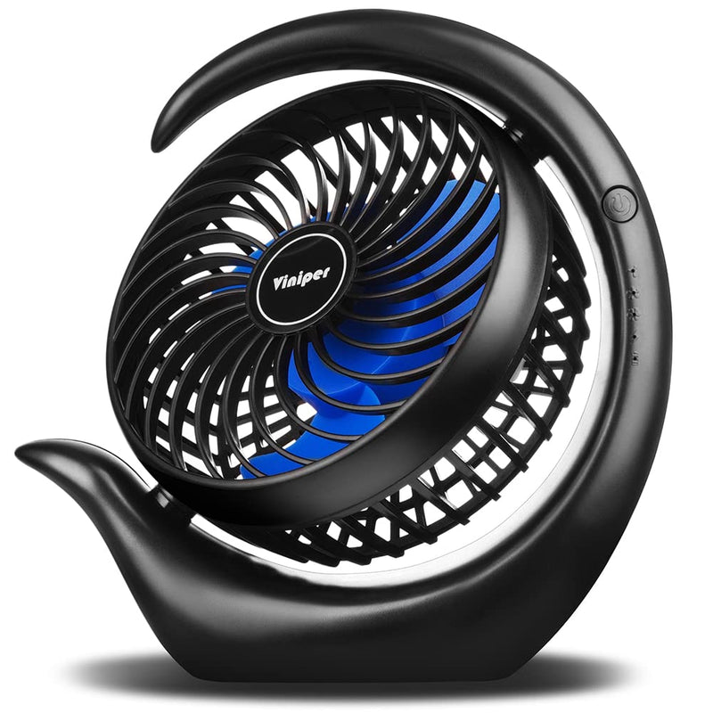 viniper Portable Rechargeable Fan, Small Desk Fan : 3 Speeds & 8-24 Hours Longer Working, 180° Rotation, Portable USB Battery Fan for Office/Home (Black-Blue) 6.2 inch Black blue