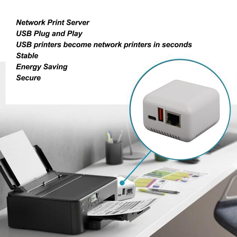 USB 2.0 Network Print Server, 5V LAN Print Share Server, Wireless Print Server, USB Printer Server Adapter, 100 to 240V, US Plug, Supports Multiple Operating Systems