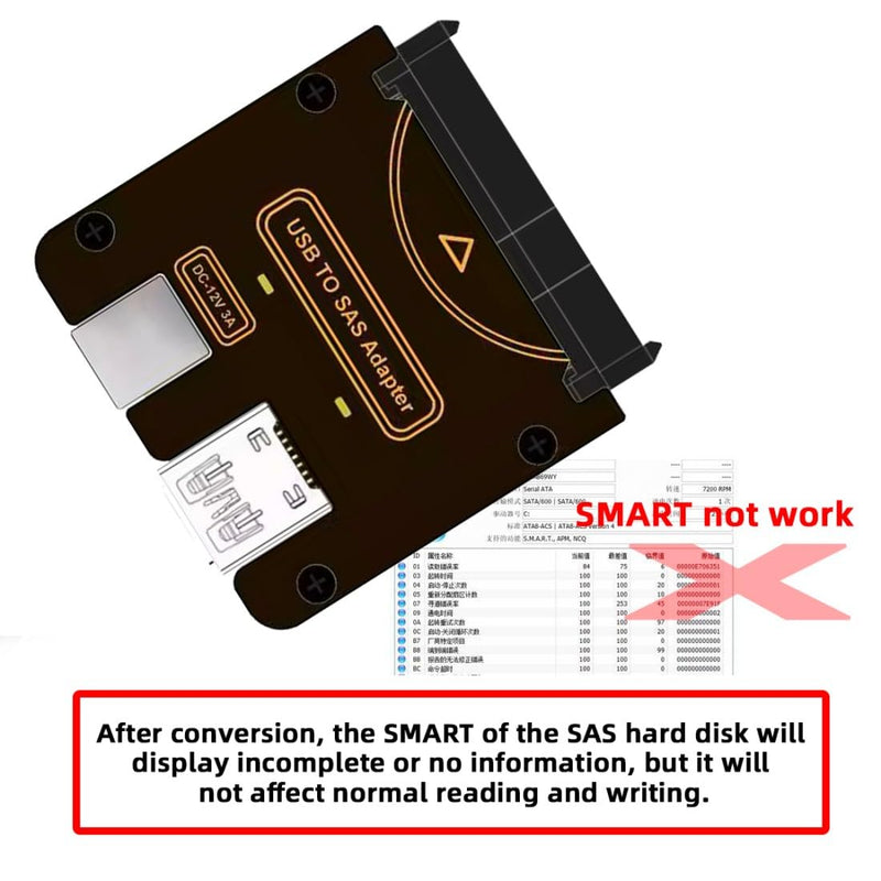 chenyang USB 3.0 to SAS Adapter for 2.5/3.5" SFF-8482 SAS Hard Disks to USB Converter Adapter with Power Supply (Need Power Supply to Work)