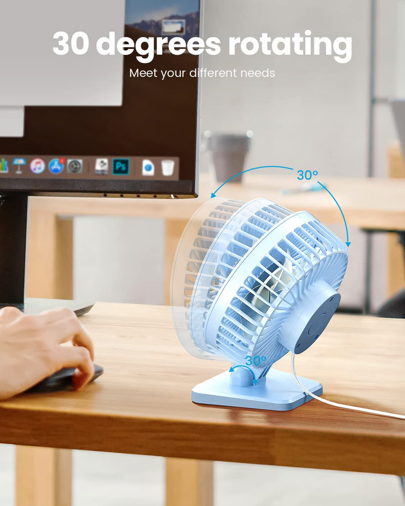 Gaiatop USB Desk Fan, Small But Powerful, Personal Portable Quiet 3 Speeds, Adjustment Mini Table Desktop for Better Cooling Home Office Car Indoor Outdoor Light blue